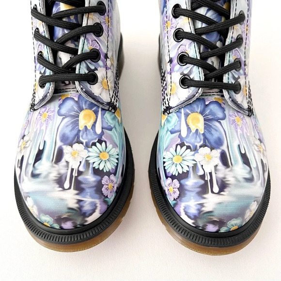 DR. MARTENS | Pascal Paint Slick Backhand Purple White Floral Drip Boots US 7 - Picture 6 of 13